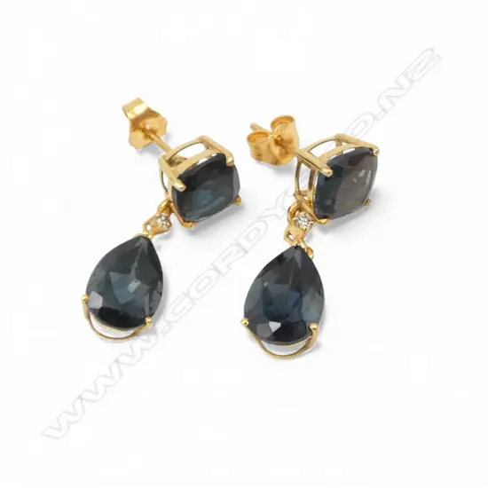 PR 14ct GOLD, DIAMOND & LONDON BLUE TOPAZ EARRINGS