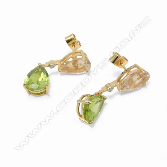 PR 14ct GOLD, DIAMOND, MORGANITE & PERIDOT EARRINGS