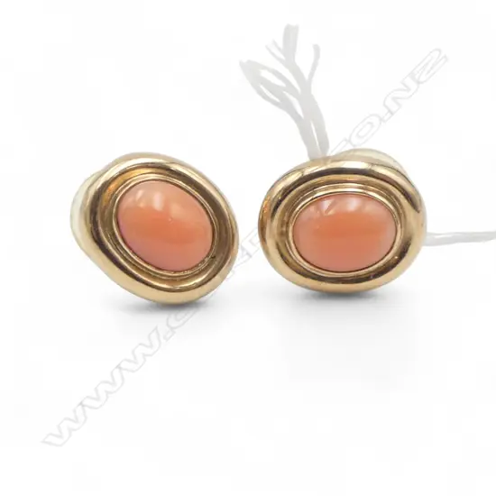 PR 9ct GOLD & CORAL STUD EARRINGS angel skin colour 4.47gms