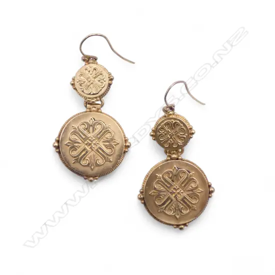 Pair of late Victorian 9ct gold  earrings each with two round graduating circular drops 6.8gms