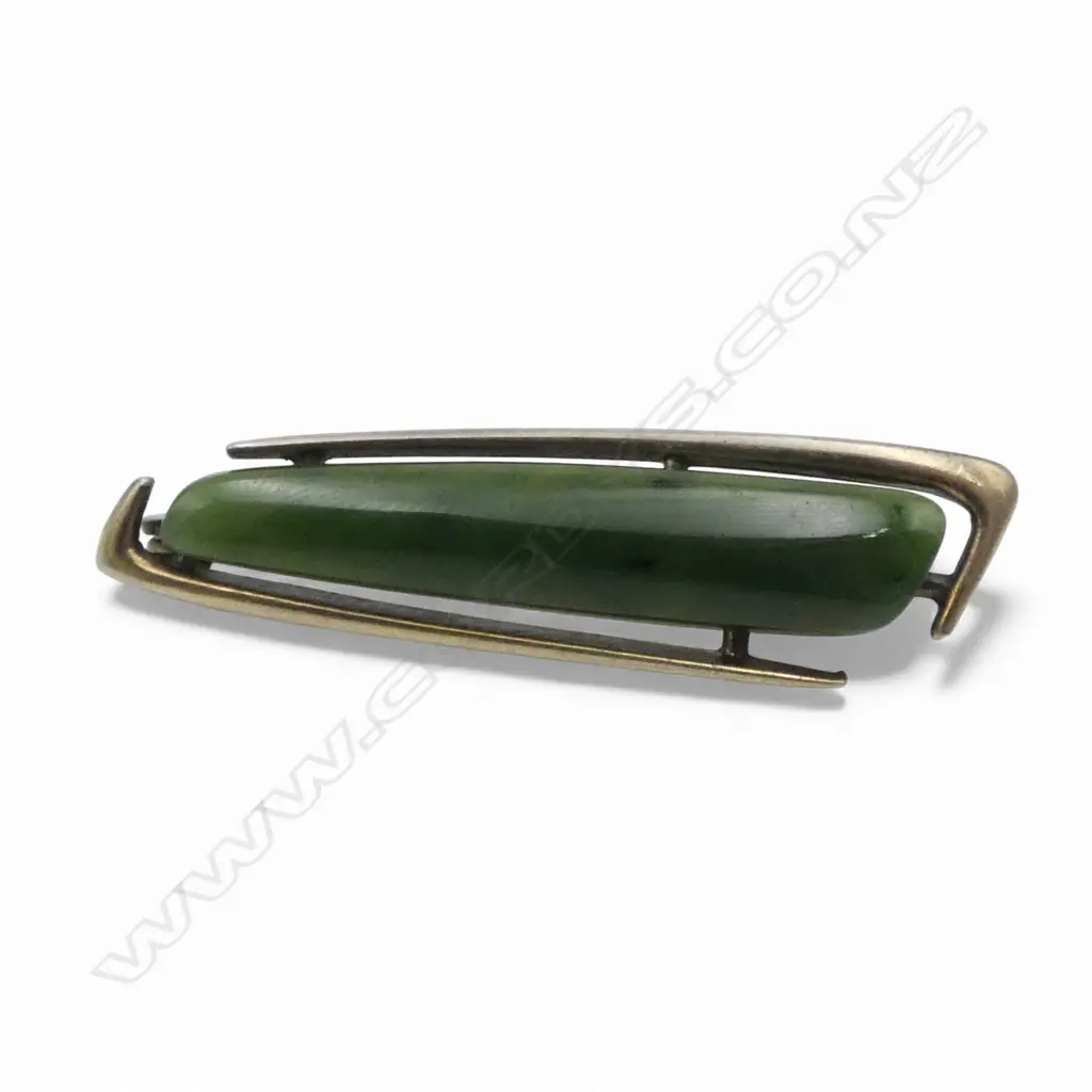 PETER MINTURN 9ct GOLD & POUNAMU BROOCH 5.44gms Image 1++