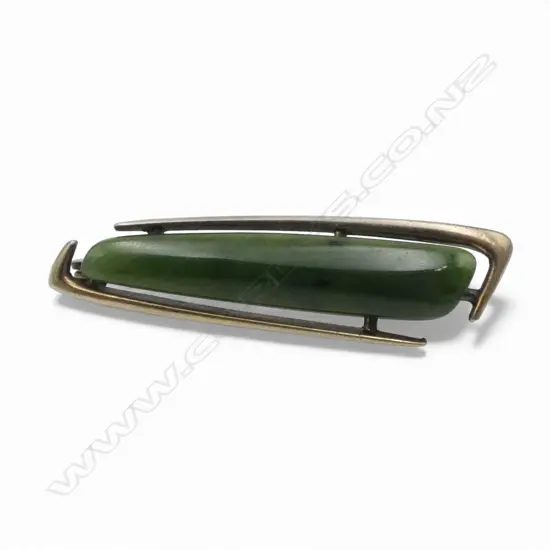 PETER MINTURN 9ct GOLD & POUNAMU BROOCH 5.44gms