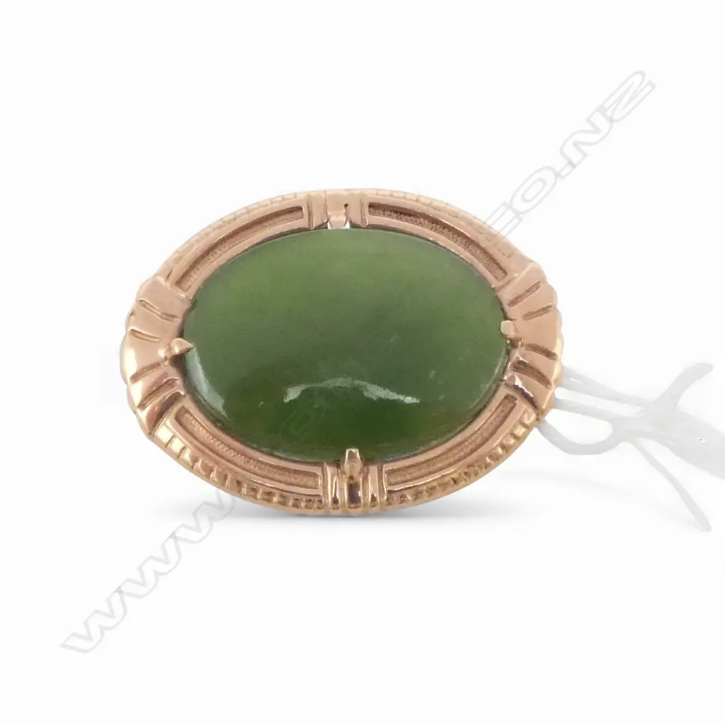 VINTAGE 9ct GOLD & POUNAMU BROOCH 6.67gms Image 1++