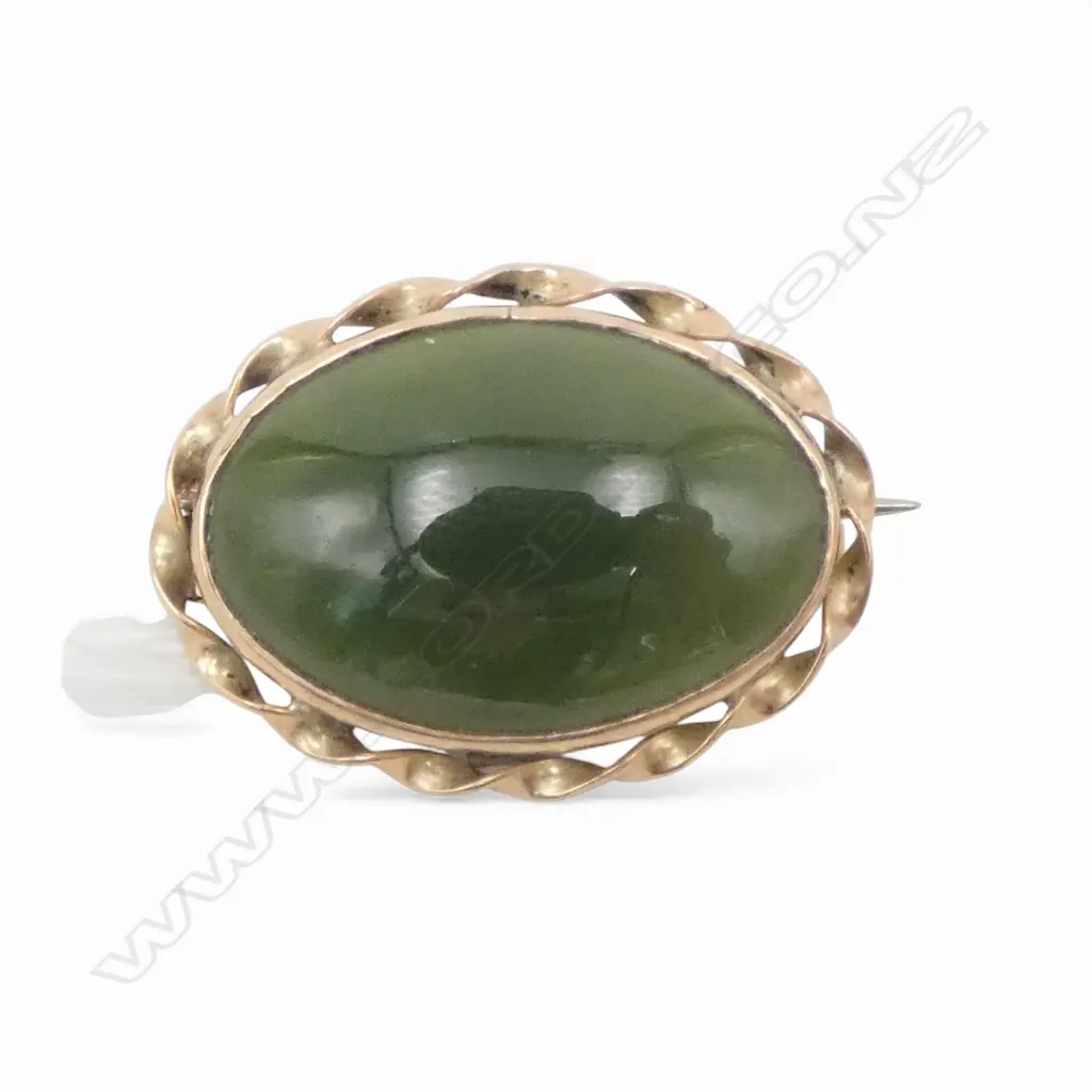 VINTAGE 9ct GOLD & POUNAMU BROOCH 5.30gms Image 1++