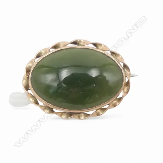 VINTAGE 9ct GOLD & POUNAMU BROOCH 5.30gms