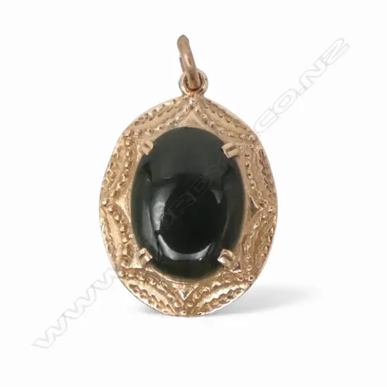 VINTAGE 9ct GOLD & POUNAMU PENDANT 2.78gms