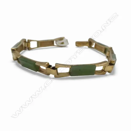 9ct GOLD & POUNAMU BRACELET marked 'SP GERMANY' 13.58gms