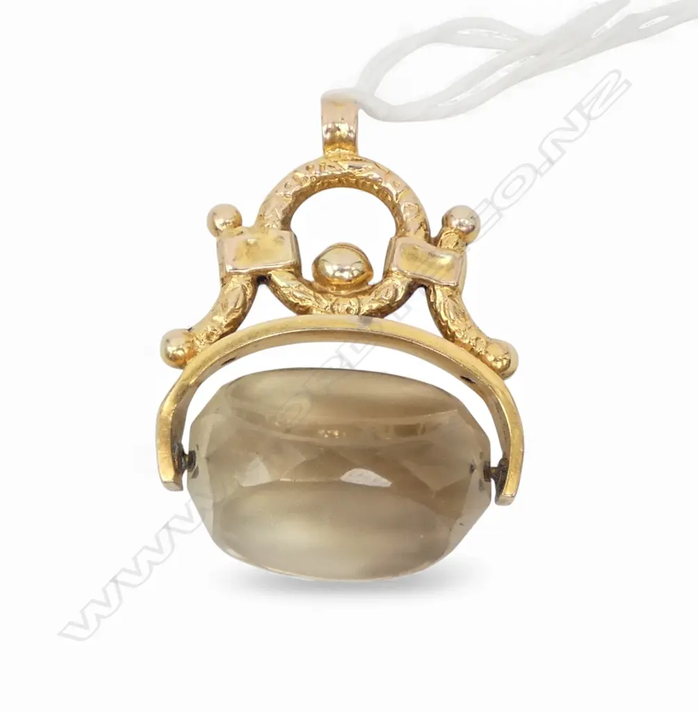 VICTORIAN 9ct GOLD &  SMOKEY QUARTZ FOB SPINNER hallmarked 8.40gms Image 1++