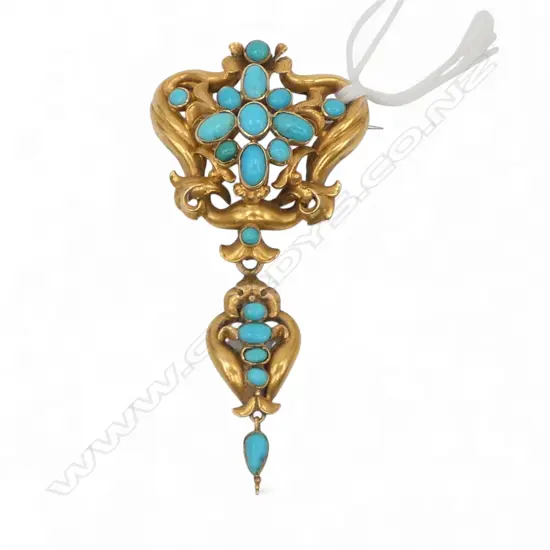 ANTIQUE 15ct GOLD  & TURQUOISE BROOCH. 6.8gms