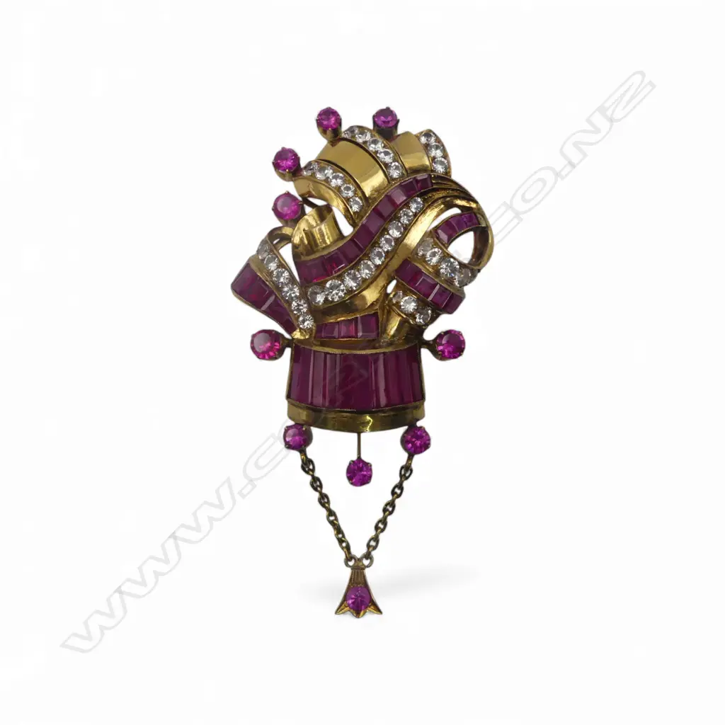 9CT GOLD SYNTHETIC RUBIES AND WHITE SPINELS PENDANT/BROOCH with valuation for $10,000 Image 1++