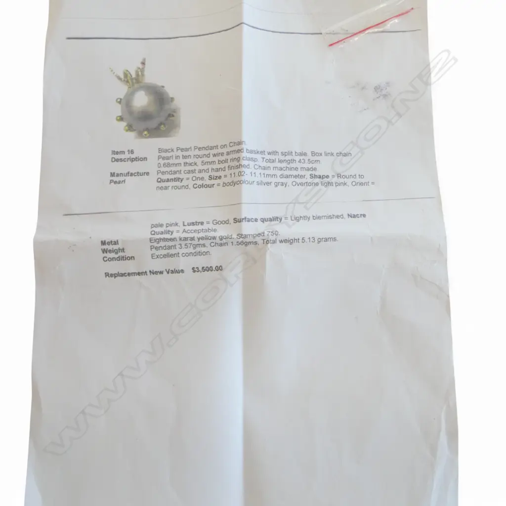 18ct GOLD & BLACK PEARL PENDANT, silver grey w good lustre, 5.13gm, valuation Image 1++