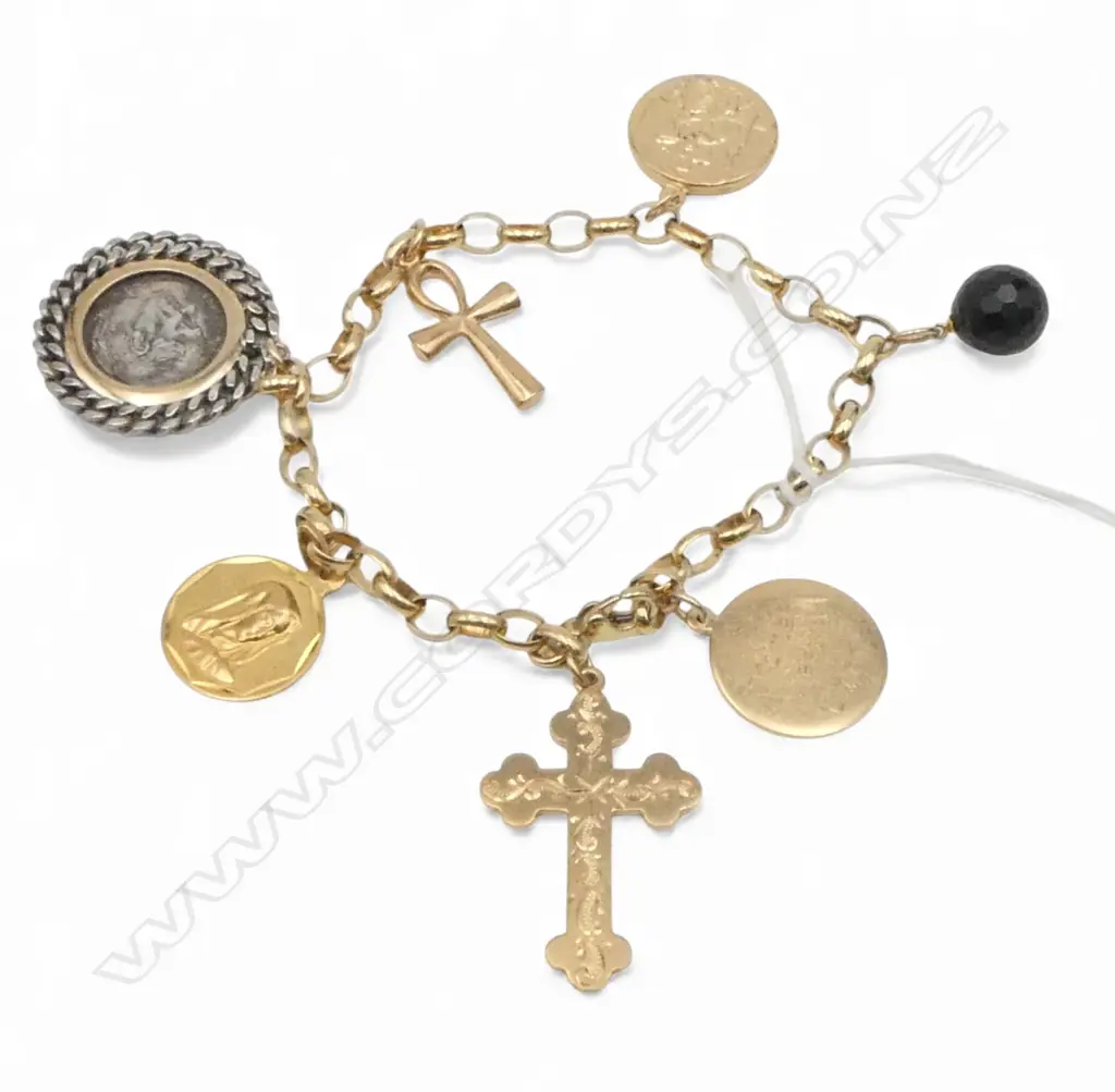 9CT GOLD CHARM BRACELET 24.14gms SILVER & GOLD CHARMS (valuation) Image 1++
