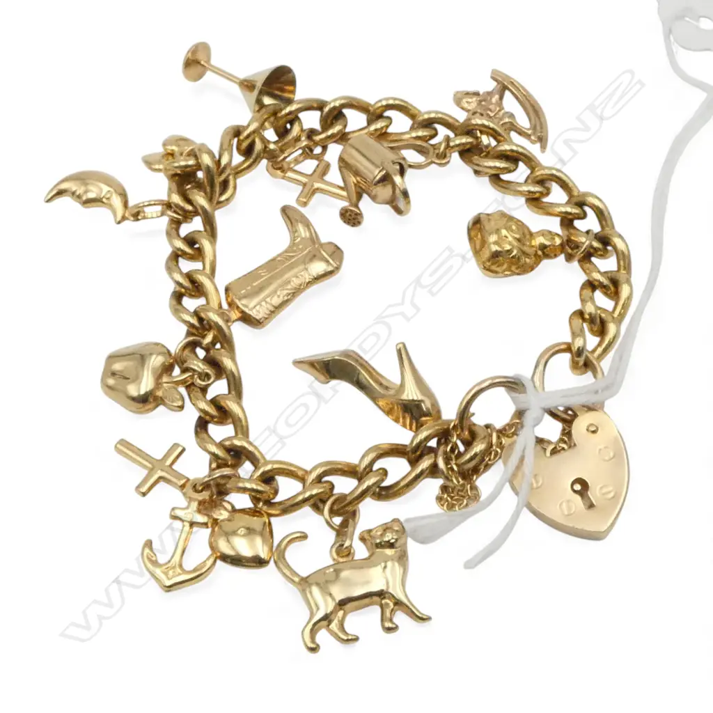 9ct CHARM BRACELET, 35.24gms Image 1++