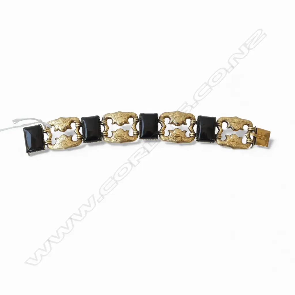 FRENCH 14CT GOLD AND ONYX BRACELET 37gms Image 1++