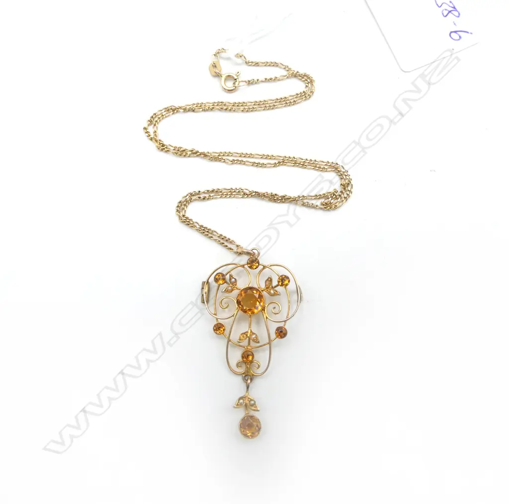 9ct GOLD EDWARDIAN & GEM SET PENDANT on LATER 9ct CHAIN 5.13gms Image 1++