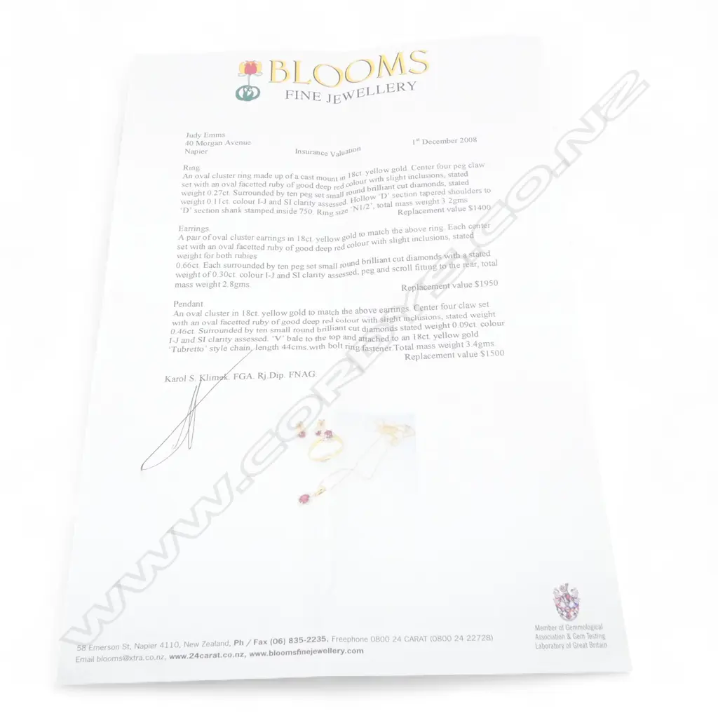 18ct GOLD & RUBY & DIAMOND JEWELLERY SUITE: RING + EARRINGS +MPENDANT NECKLACE 9.4gms w Val. $4850. Image 1++