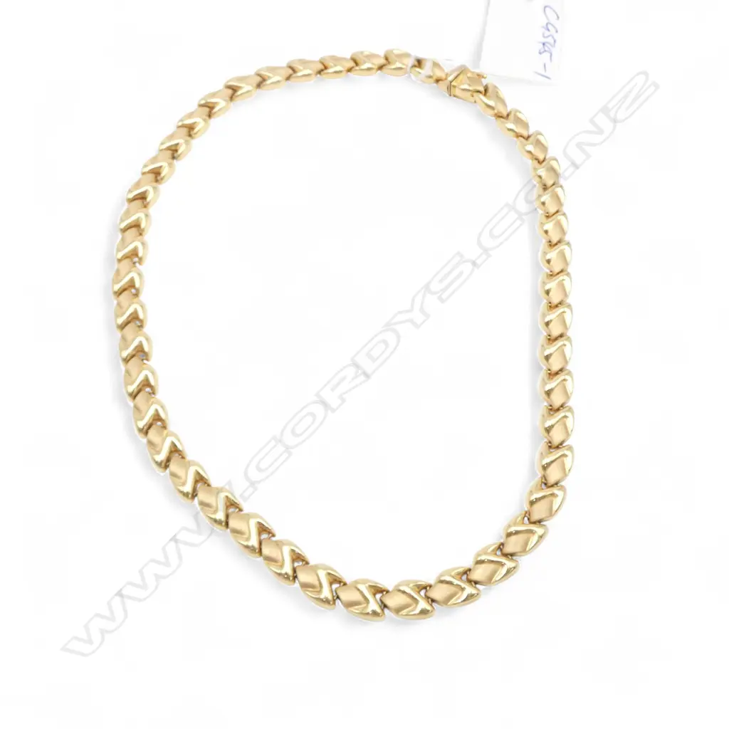 ITALIAN 18ct YELLOW GOLD brushed & polished designer link NECKLACE. Princess length L.465mm. 39.77gms. With 2024 val. Image 1++