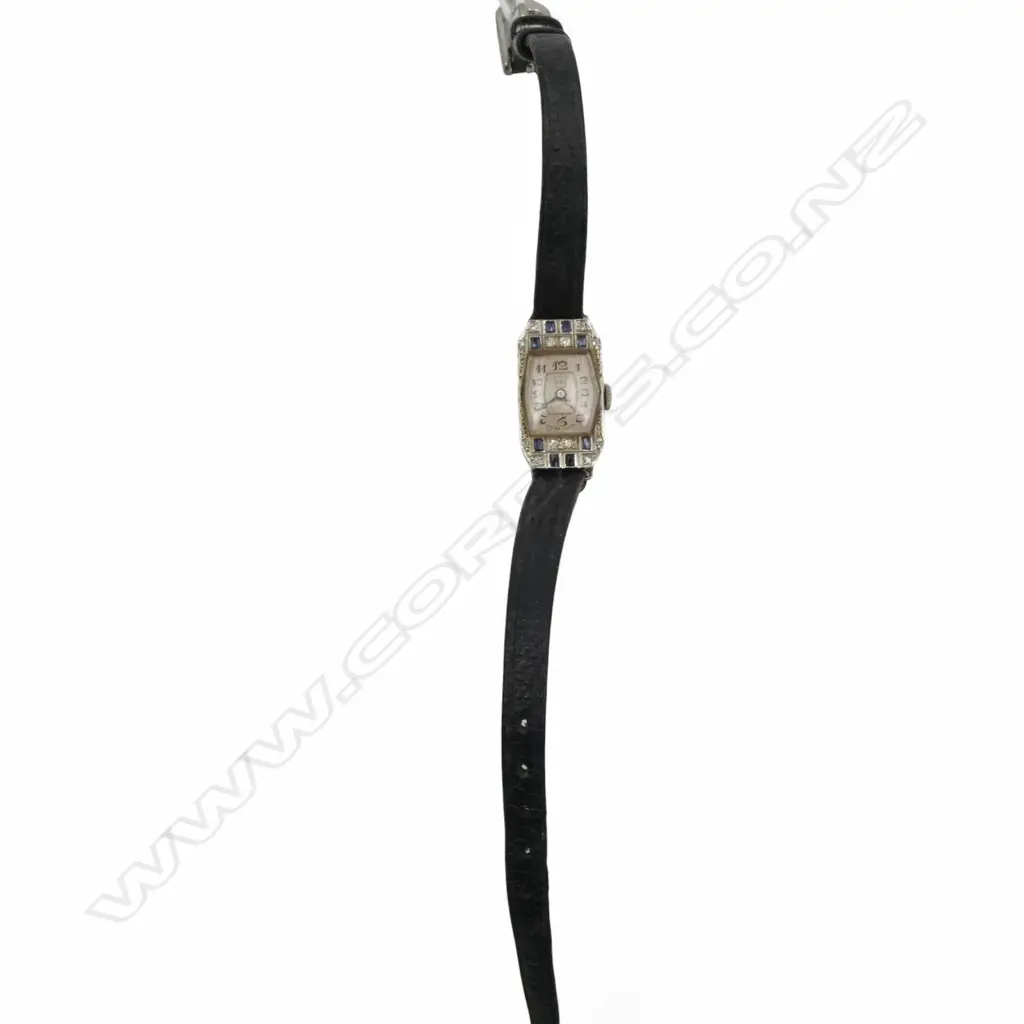 LADIES DECO STYLE 18CT WHITE GOLD SAPPHIRE AND DIAMOND VINTAGE WRIST WATCH 10.67gns Image 1++