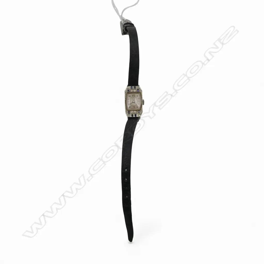 LADIES DECO STYLE 18CT WHITE GOLD SAPPHIRE AND DIAMOND VINTAGE WRIST WATCH 10.67gns Image 1++