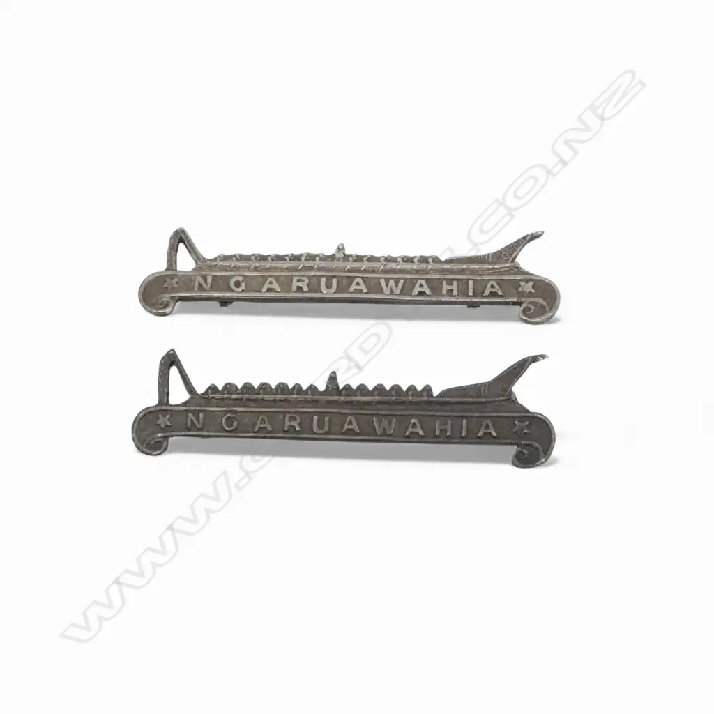 2 WWII RNZAF 'NGARUA WAHIA' HAT PINS; ONE CHARLES HENRY ERNEST JAY #413077 FLYING OFFICER CASUALTY IN AIR ACCIDENT 1942 Image 1++