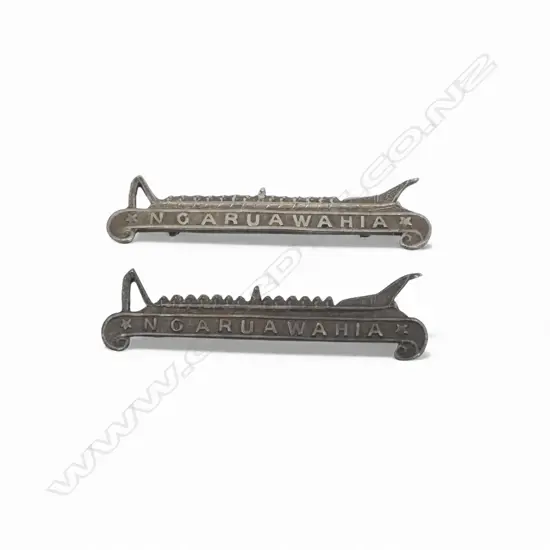 2 WWII RNZAF 'NGARUA WAHIA' HAT PINS; ONE CHARLES HENRY ERNEST JAY #413077 FLYING OFFICER CASUALTY IN AIR ACCIDENT 1942