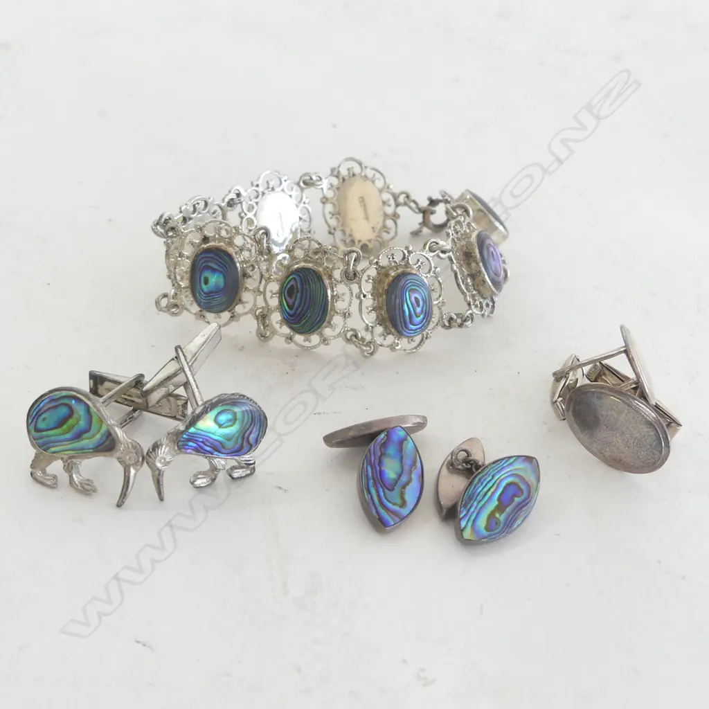 STG SILVER & PAUA BRACELET + 3 PRS CUFF LINKS  Image 1++