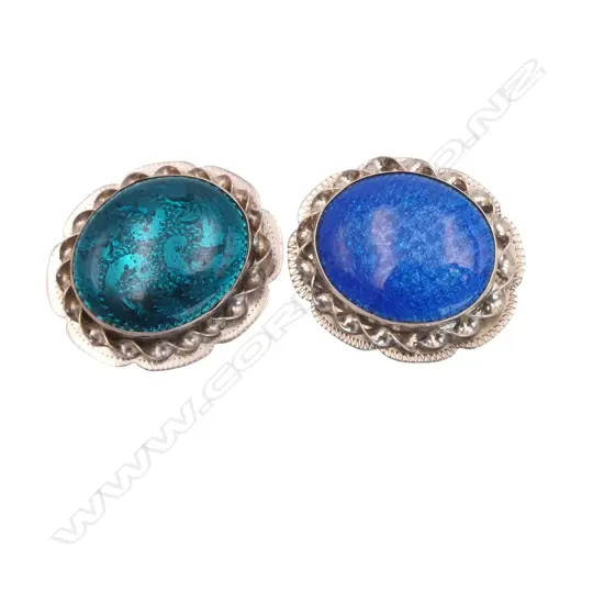 2 STG SILVER & BLUE ENAMEL BROOCHES