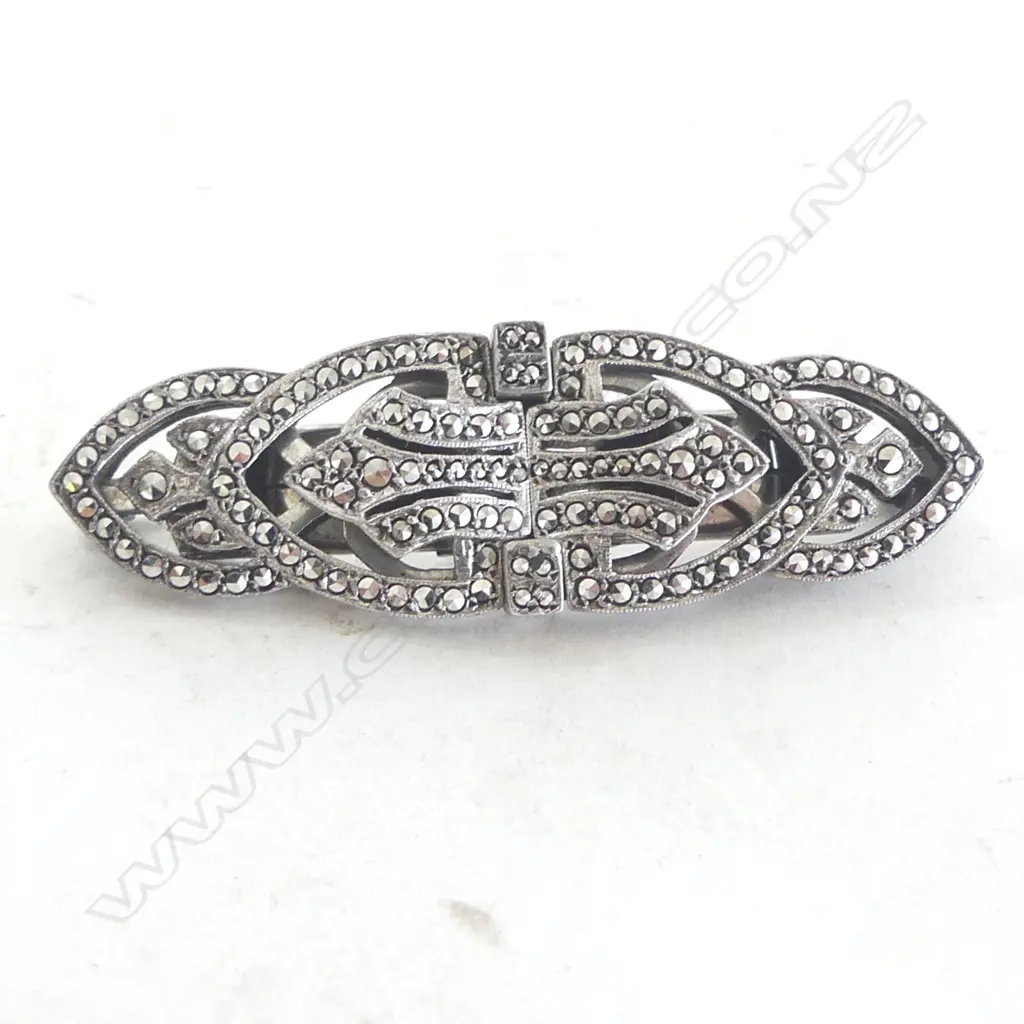 DECO STG SILVER & MARCASITE DRESS CLIP L.55mm Image 1++