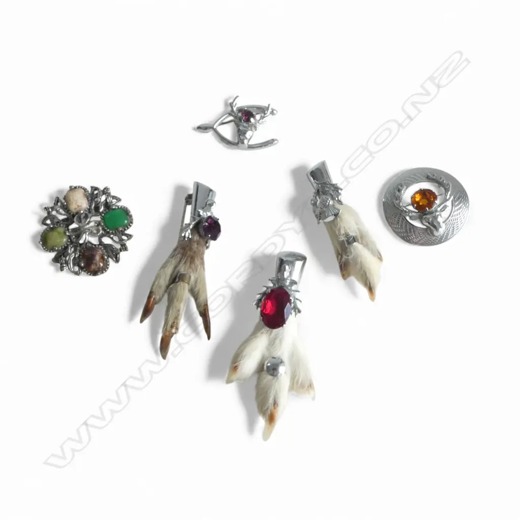 6 VINTAGE SCOTTISH BROOCHES: 3 CLAWS + DEER'S HEAD (Mizpah) + STONE SET etc Image 1++
