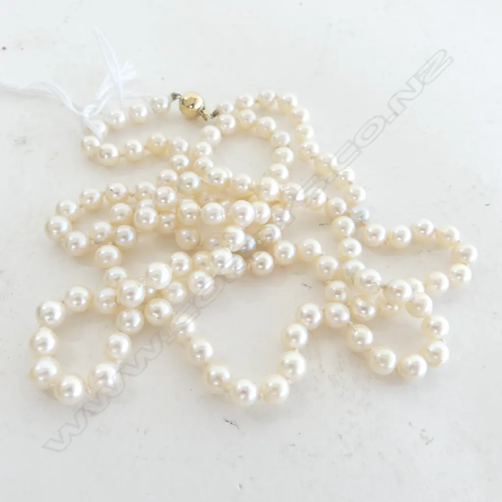 SEMI-BAROQUE PEARL NECKLACE w. 9ct GOLD CLASP L.910mm Image 1++