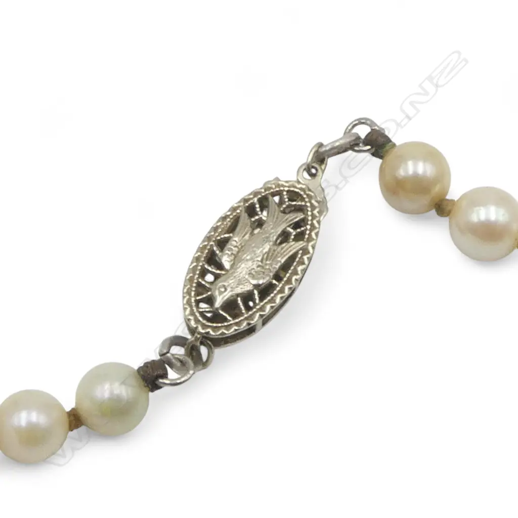 CULTURED PEARL NECKLACE L.520mm w 14ct WHITE GOLD CLASP Image 1++