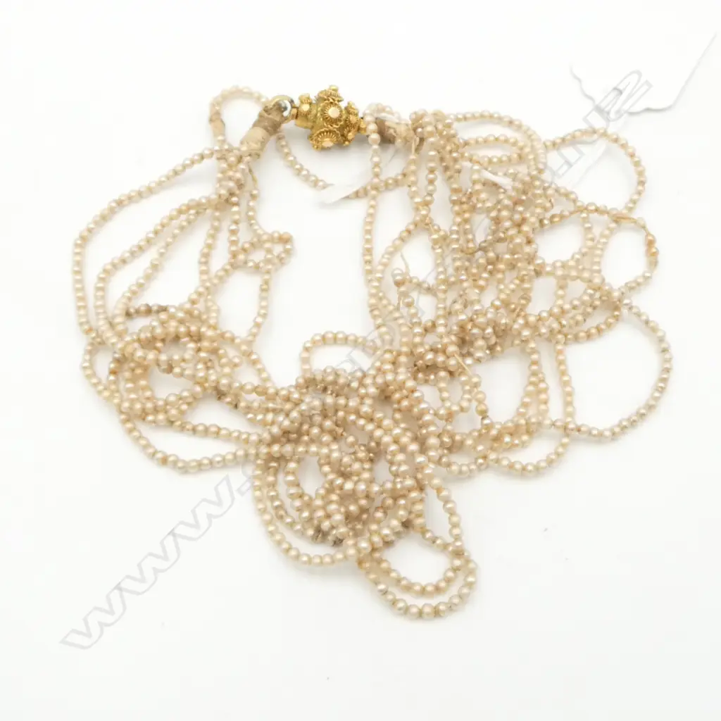 VICTORIAN MULTI STRAND FAUX PEARL NECKLACE 14CT gold clasp NEEDS REPAIR Image 1++