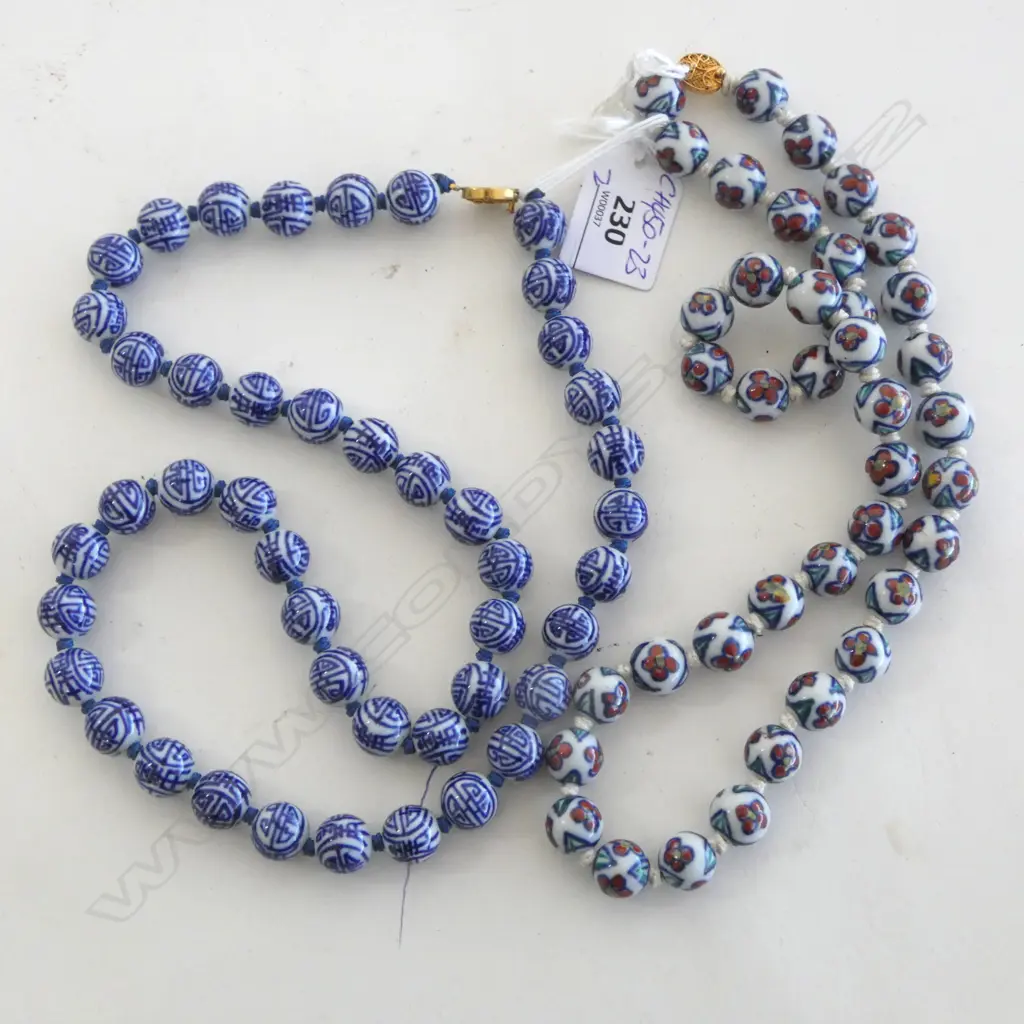 2 STRANDS OF CHINESE PORCELAIN COLOURED GLAZED BEADS L's.600mm approx Image 1++