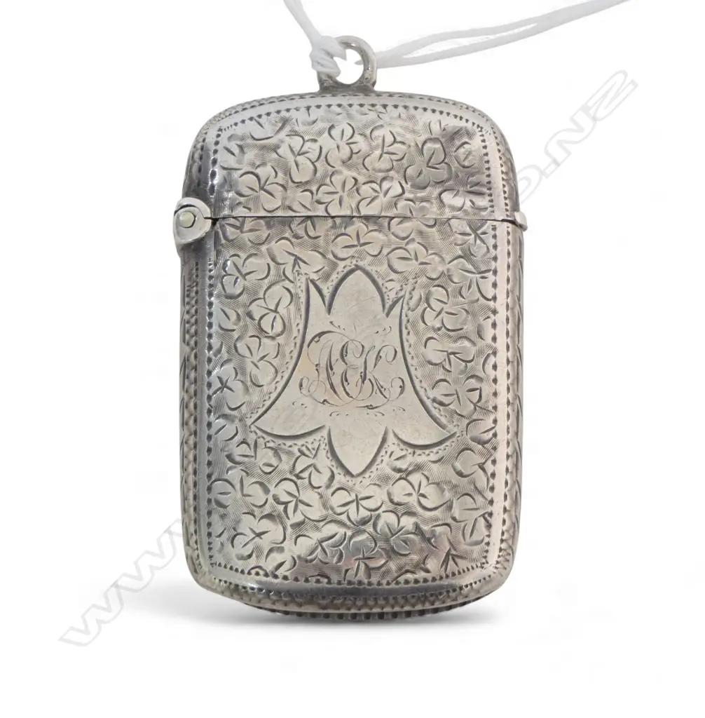 ANTIQUE SILVER VESTA CASE Birmingham 1897. Suspension loop to top Image 1++