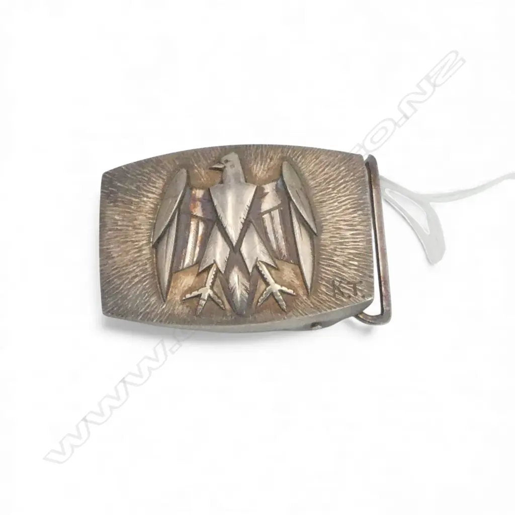 STG SILVER BELT BUCKLE SIGNED K.T. 22.70gms Image 1++