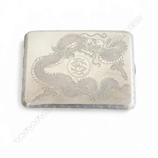 ORIENTAL DRAGON ENGRAVED SILVER CIG. CASE 118.41gms