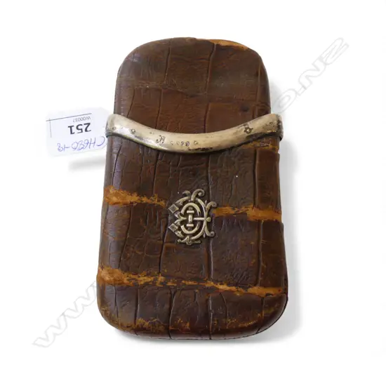 VICTORIAN LEATHER & STG SILVER CIGAR CASE, LONDON 1880, L.115mm