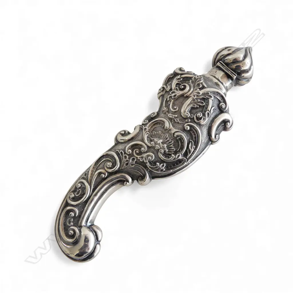 VICTORIAN STG SILVER ORNATE SCENT BOTTLE, BIRMINGHAM 1889, 222gms, L.205mm stopper missing Image 1++