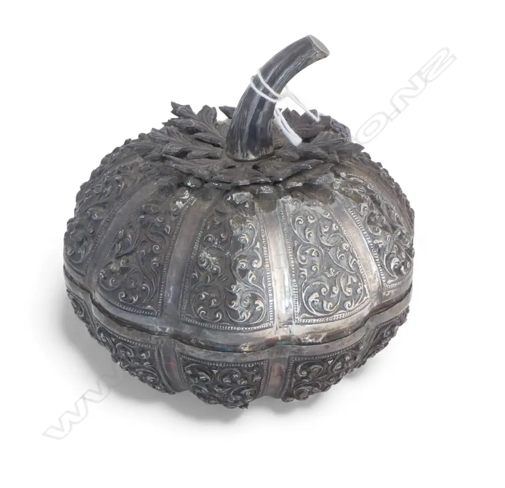 ORNATE SOUTH EAST ASIAN SILVER? PUMPKIN BETEL CONTAINER W.130mm 408gms Image 1++