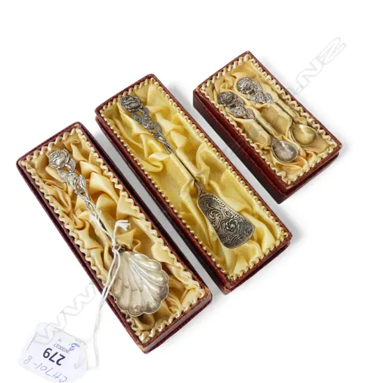 3 BOXED HILDESHEIMER ROSE SILVER SPOONS, CREAM/SUGAR & PR SALT SPOONS, 30.58gm