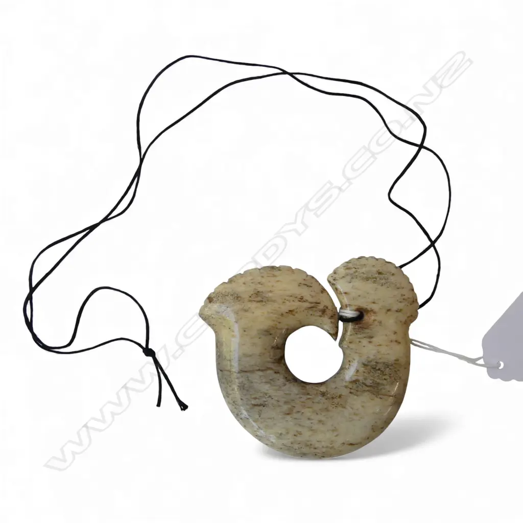 DAVID TUART CARVED WHALE BONE HEI MATAU pendant of good form & polish. 80 x 85mm Image 1++