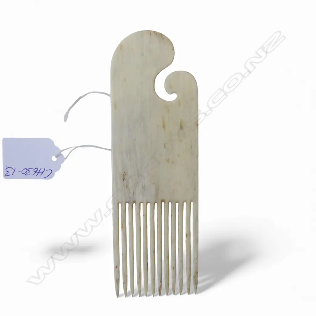 DAVID TUART CARVED WHALE BONE HERU (COMB) L.155mm. Tuart (1936-2019) was a Rotorua based carver working c.1960 - 1980 Image 1++