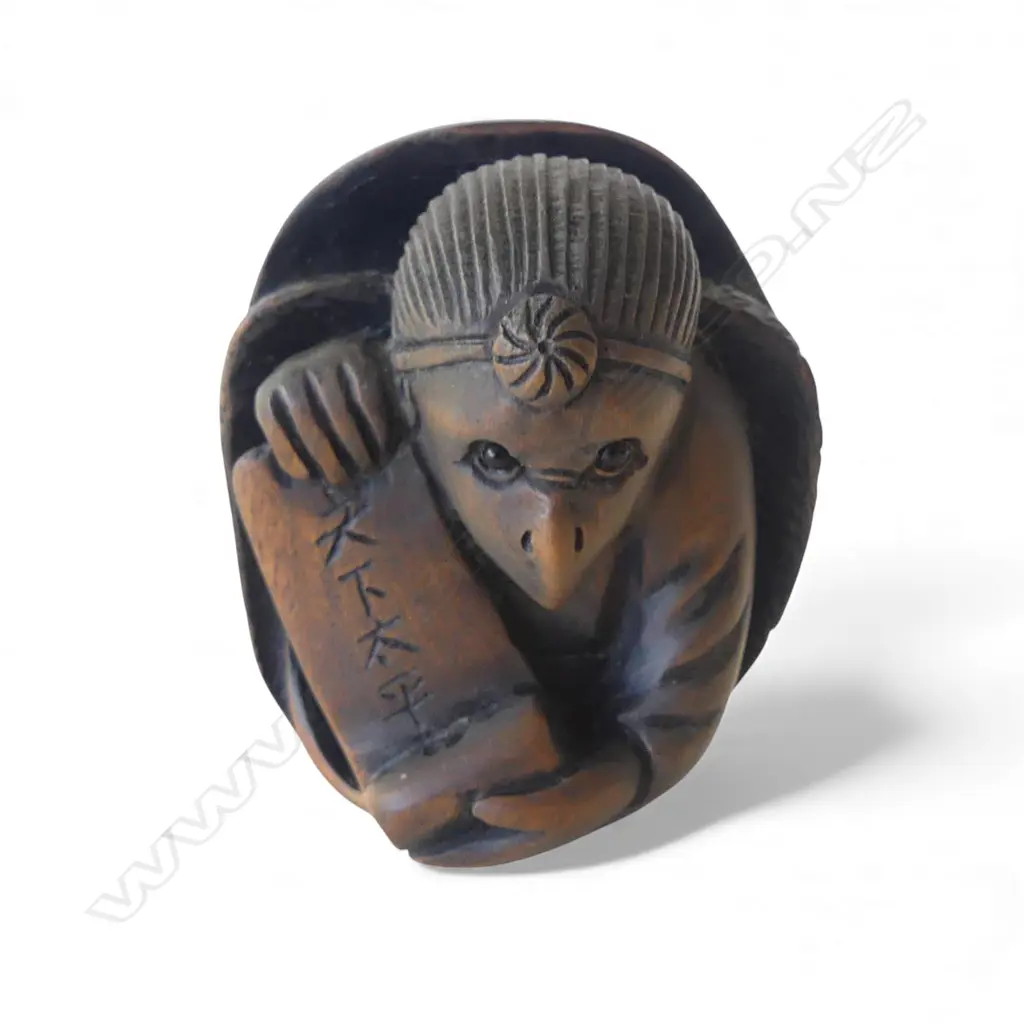 JAPANESE NETSUKE karasu tengu, signed H.67mm Image 1++