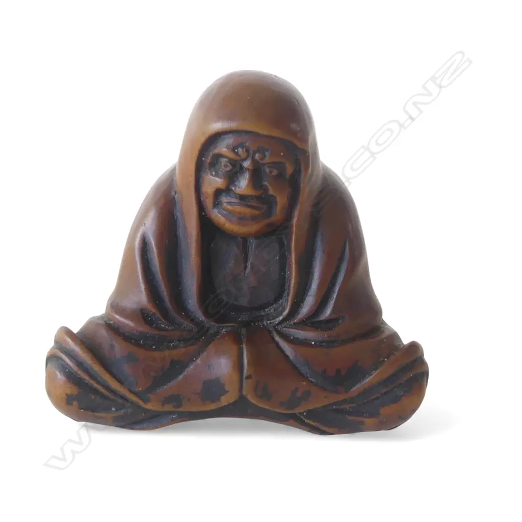MEIJI PERIOD BOXWOOD NETSUKE meditating daruma H.36mm  Image 1++