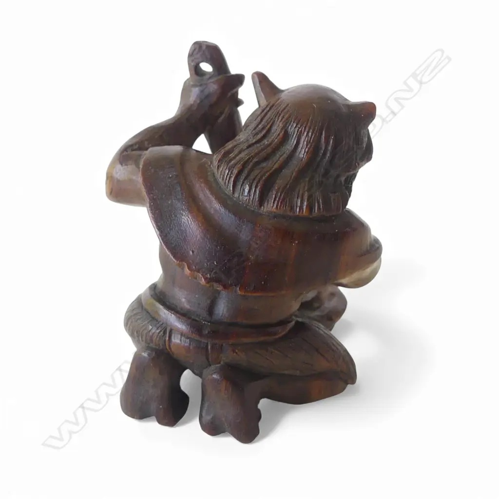 MEIJI PERIOD WOOD NETSUKE oni, signed H.30mm Image 1++