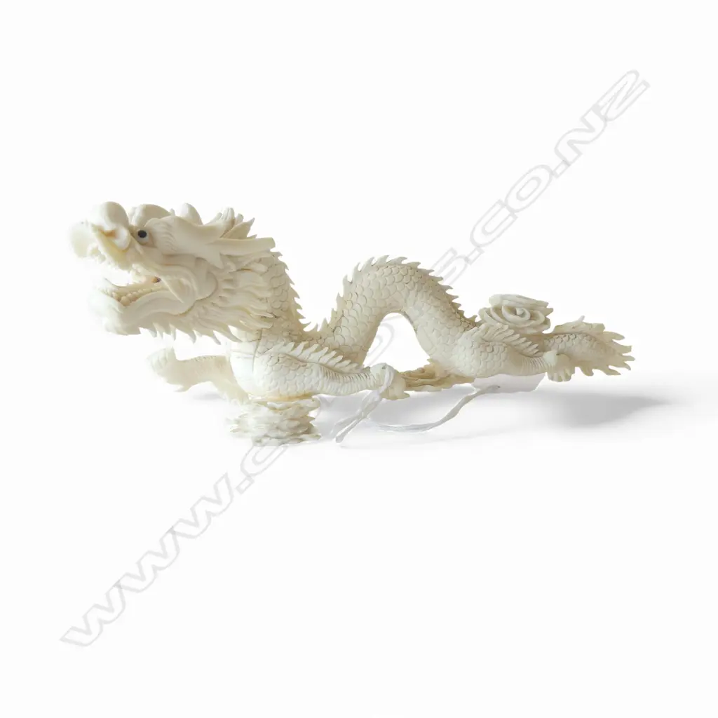 CARVED IVORY CHINESE DRAGON L.170mm small losses Image 1++
