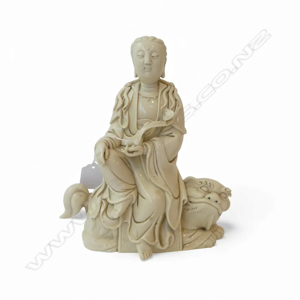 CHINESE BLANC DE CHINE FIGURE SEATED ON FOO DOG  H245MM Image 1++