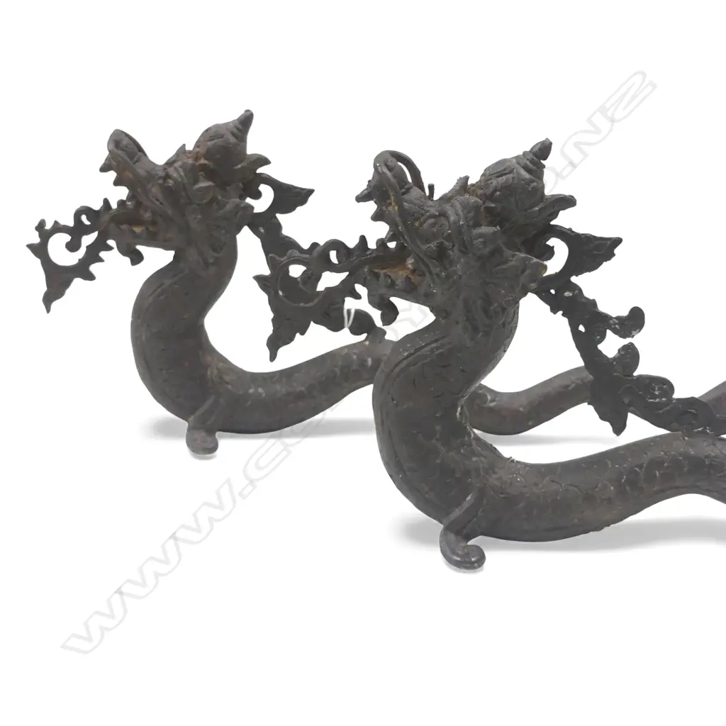 PR ANTIQUE JAVA BRONZE TEMPLE DRAGONS L450MM Image 1++