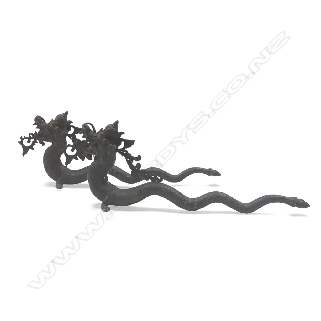 PR ANTIQUE JAVA BRONZE TEMPLE DRAGONS L450MM Image 1++