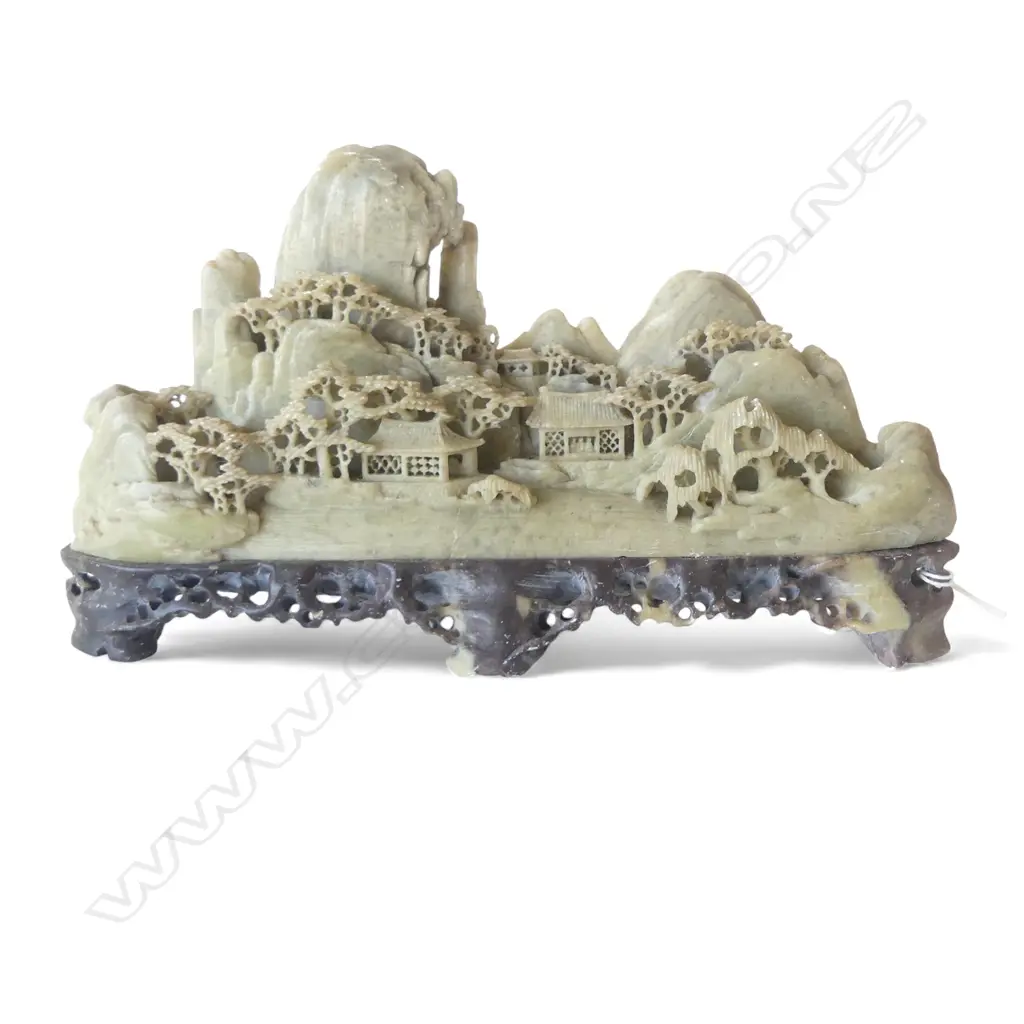 CHINESE SOAPSTONE INTRICATE CARVING, L.250 x 150mm Image 1++
